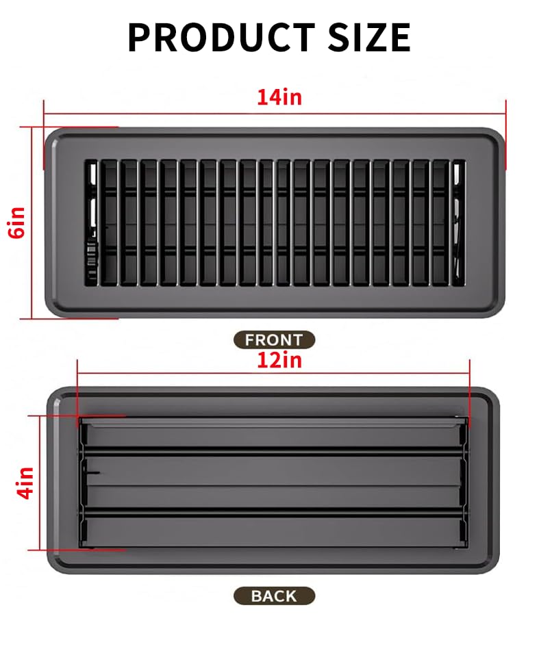 FanGoFast 4"" x 12"" (Duct Opening Size) Floor Register Dark Gray 3 Pack Premium Steel Easy Adjust Floor Vent Cover for Home - Image 2
